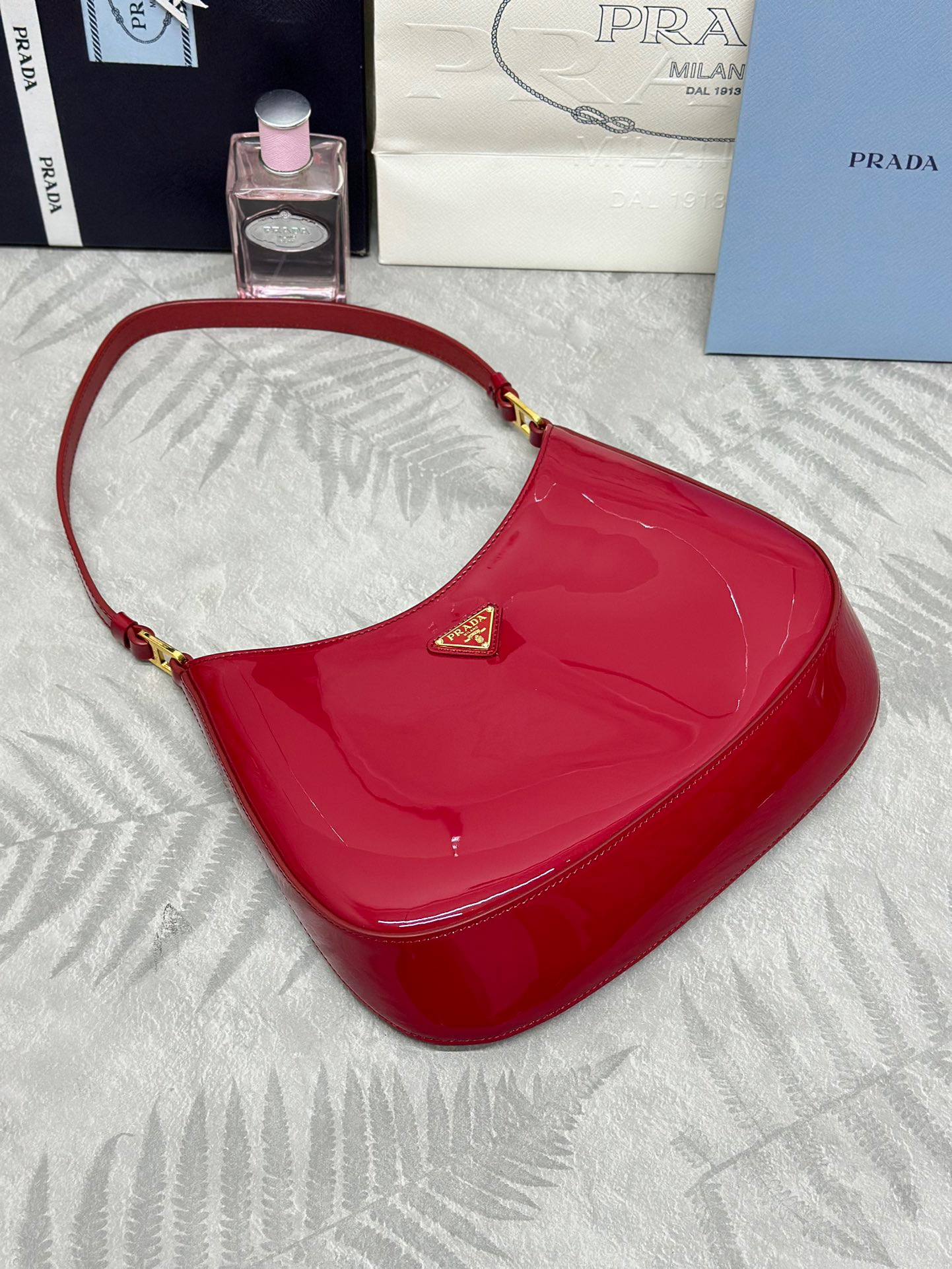 Prada Red Patent Leather Hobo Bag