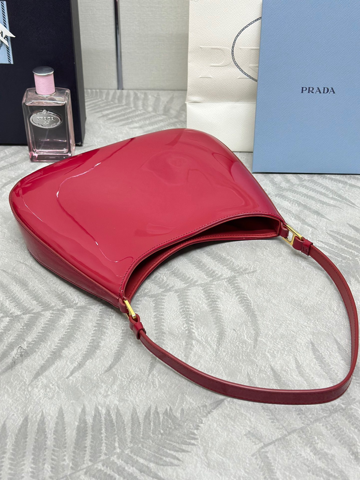 Prada Red Patent Leather Hobo Bag
