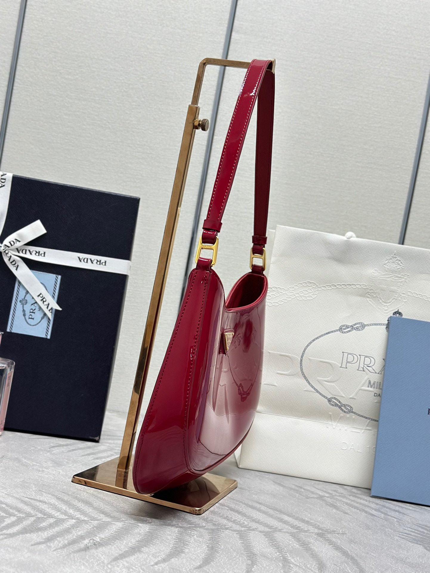 Prada Red Patent Leather Hobo Bag