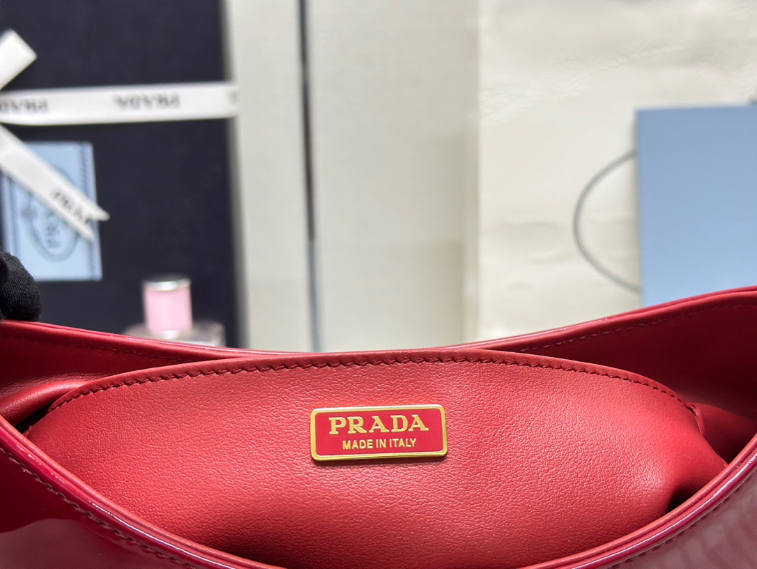 Prada Red Patent Leather Hobo Bag