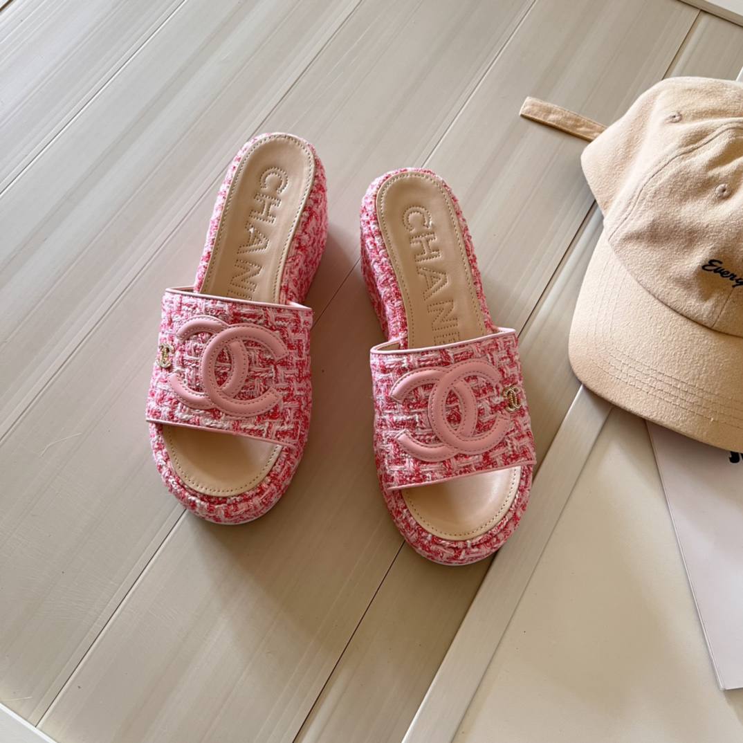 Chanel Embroidered Thick-Soled Slippers