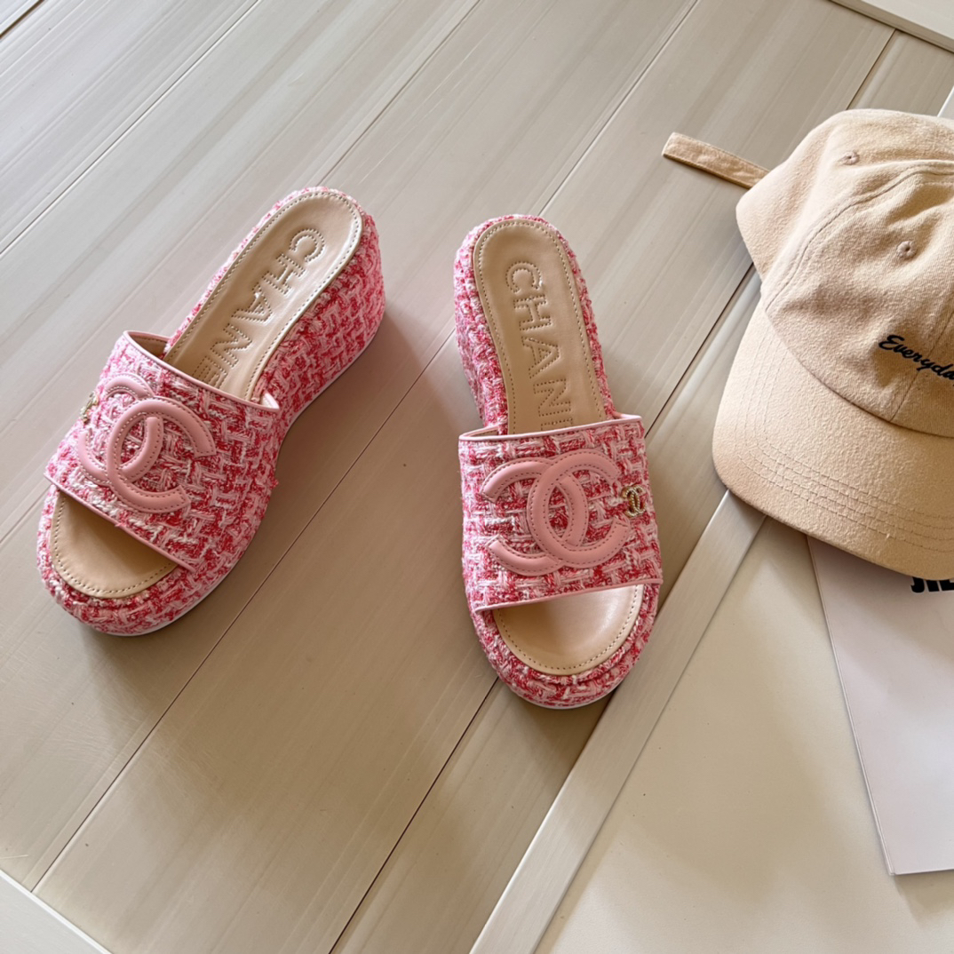Chanel Embroidered Thick-Soled Slippers