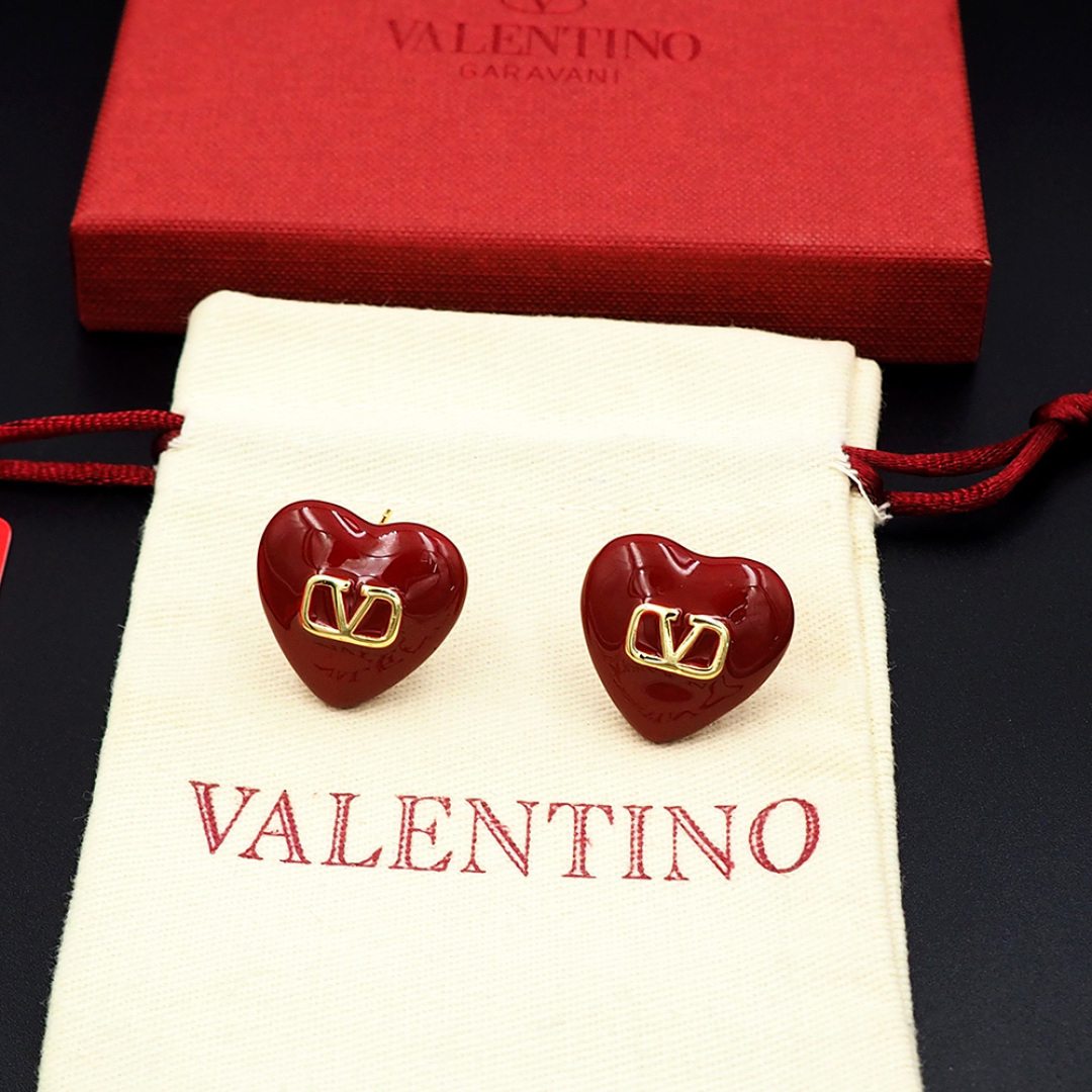 Valentino Red Heart Enamel Metal Earrings