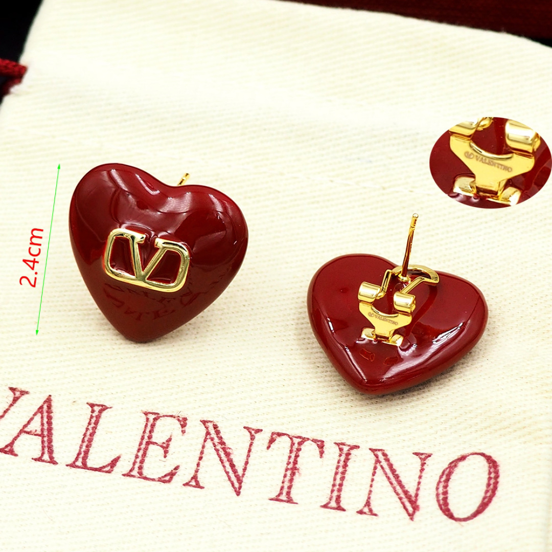 Valentino Red Heart Enamel Metal Earrings