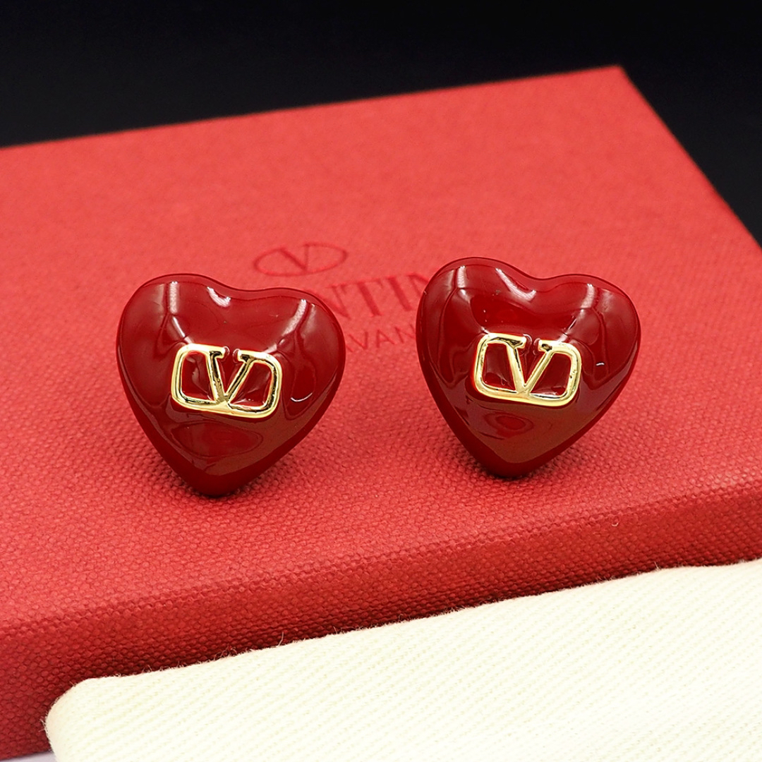 Valentino Red Heart Enamel Metal Earrings
