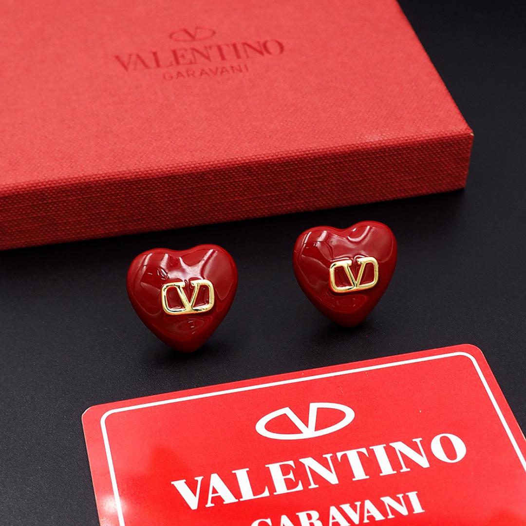 Valentino Red Heart Enamel Metal Earrings