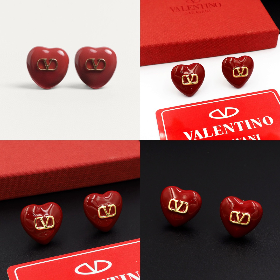 Valentino Red Heart Enamel Metal Earrings