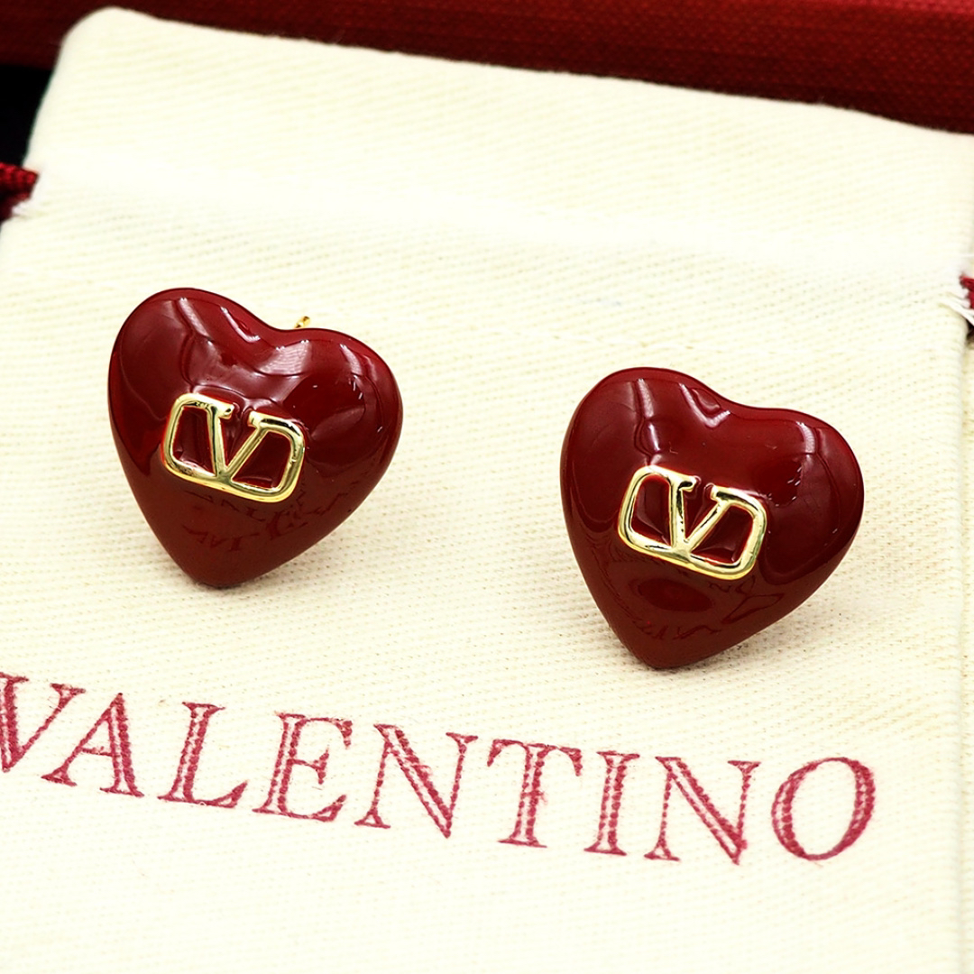 Valentino Red Heart Enamel Metal Earrings