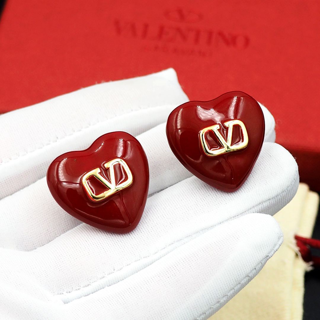 Valentino Red Heart Enamel Metal Earrings
