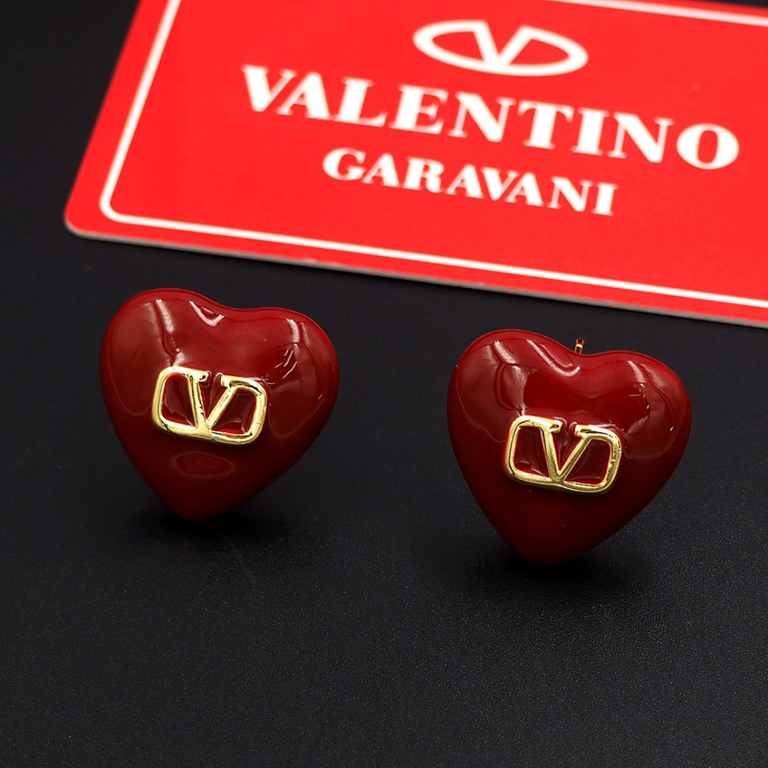 Valentino Red Heart Enamel Metal Earrings