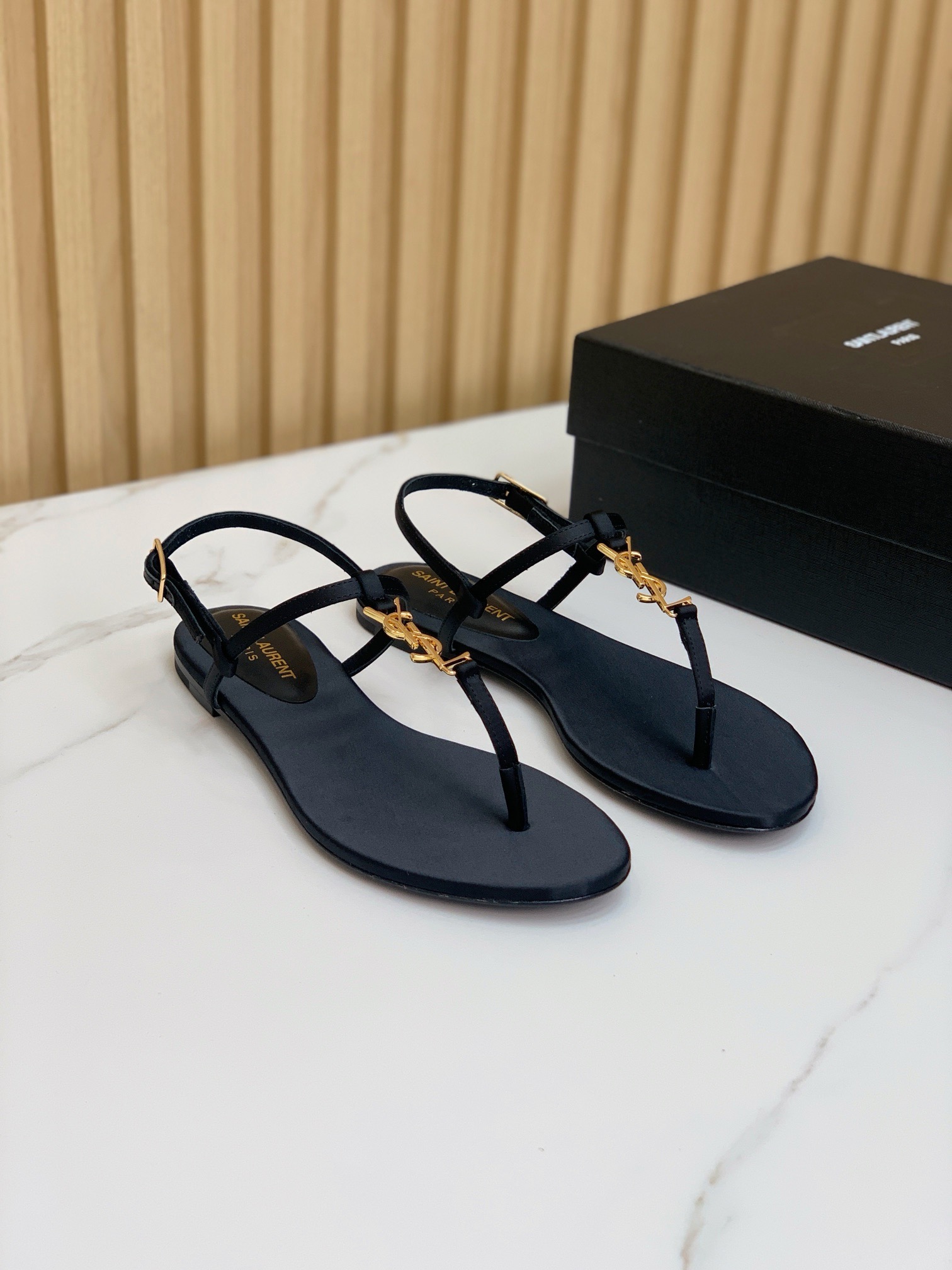 Saint Laurent YSL Flat Sandals in Lambskin