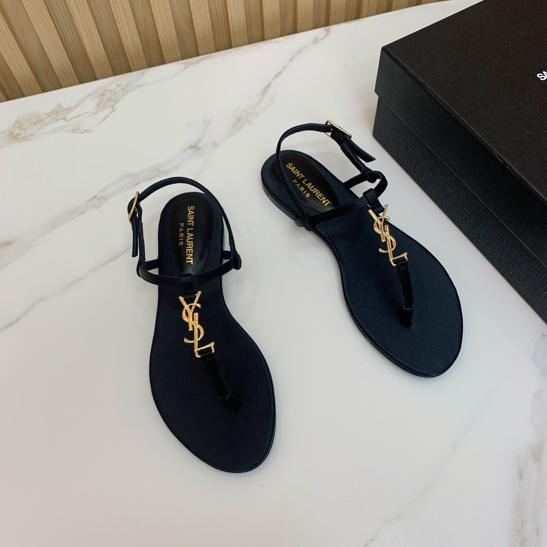 Saint Laurent YSL Flat Sandals in Lambskin