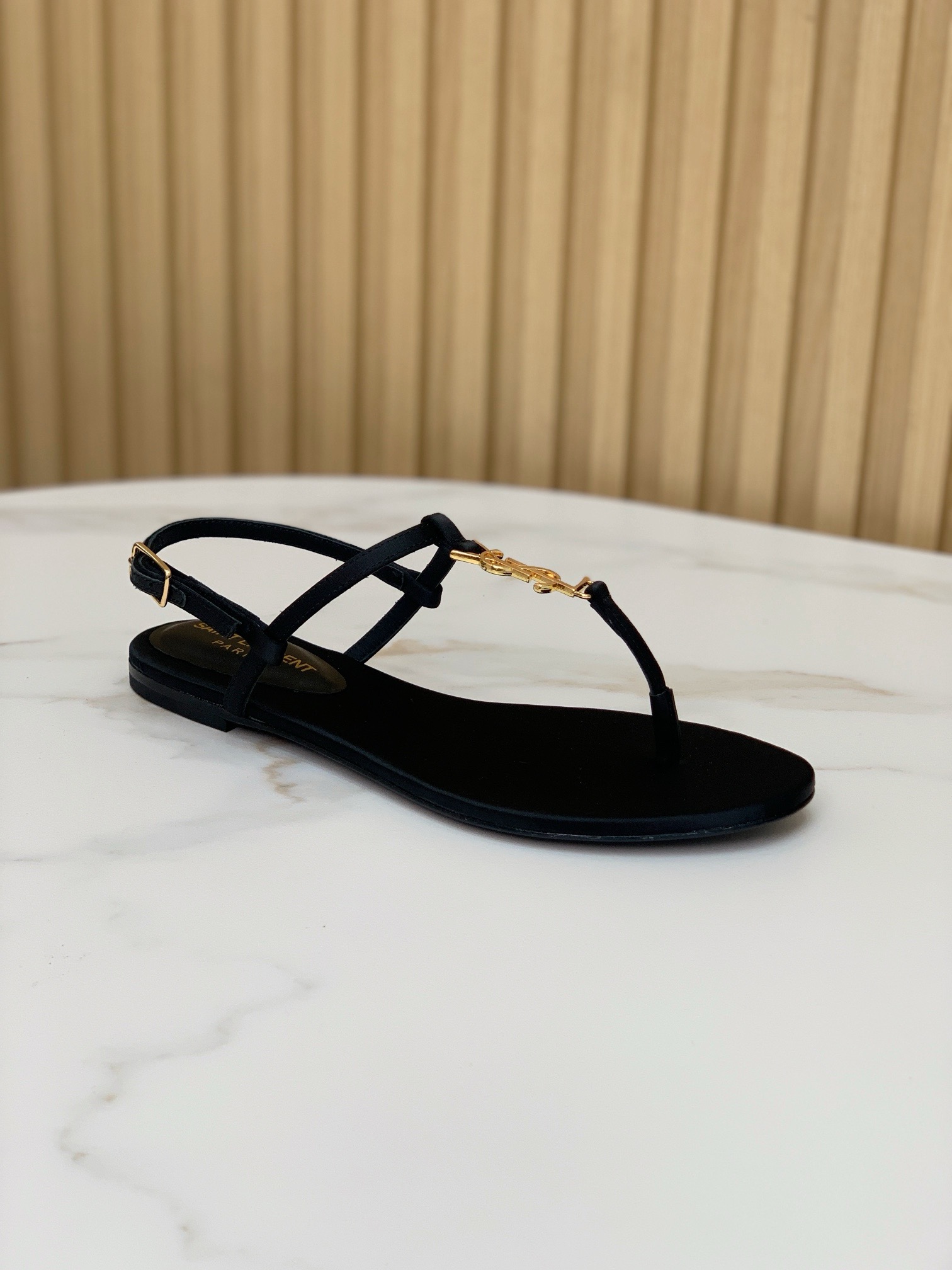 Saint Laurent YSL Flat Sandals in Lambskin