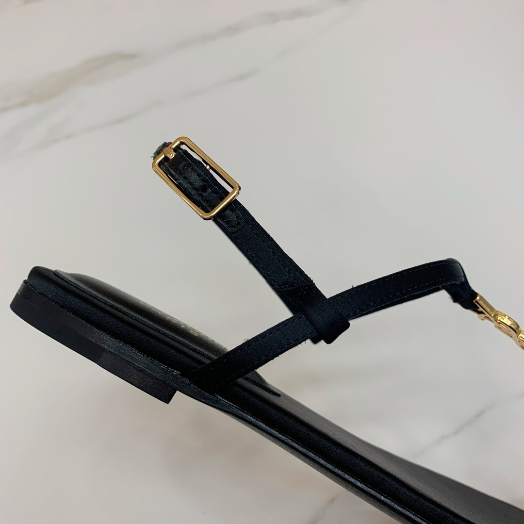 Saint Laurent YSL Flat Sandals in Lambskin