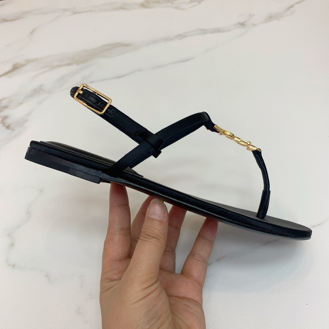 Saint Laurent YSL Flat Sandals in Lambskin
