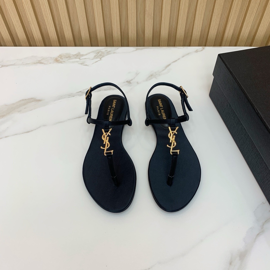 Saint Laurent YSL Flat Sandals in Lambskin