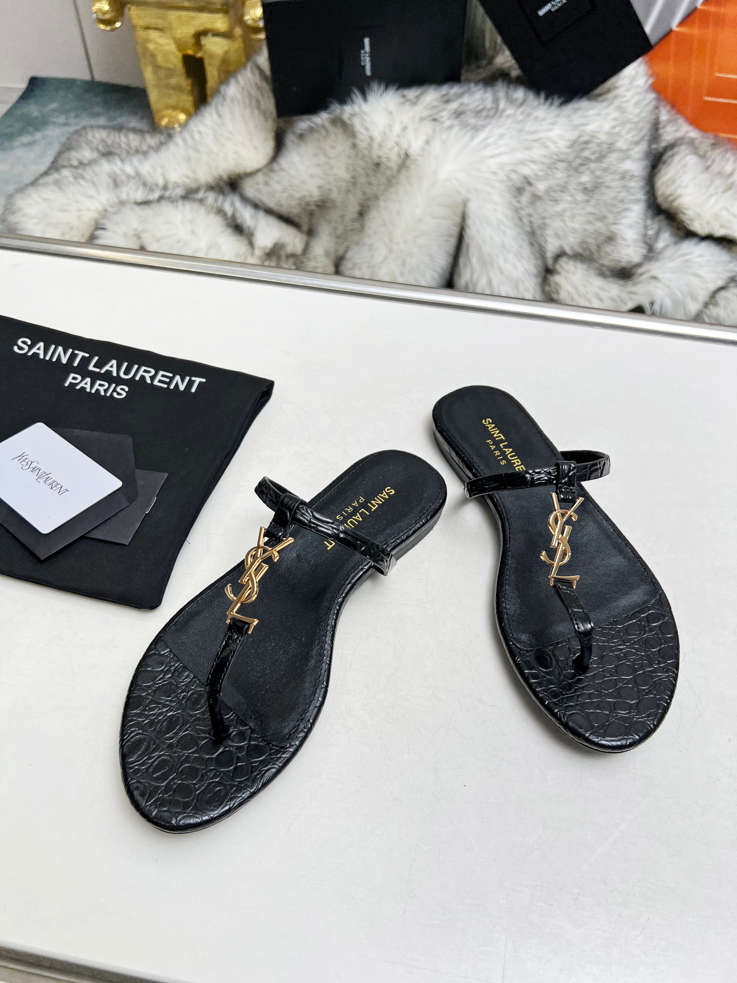 Saint Laurent YSL Lambskin Flip Flops