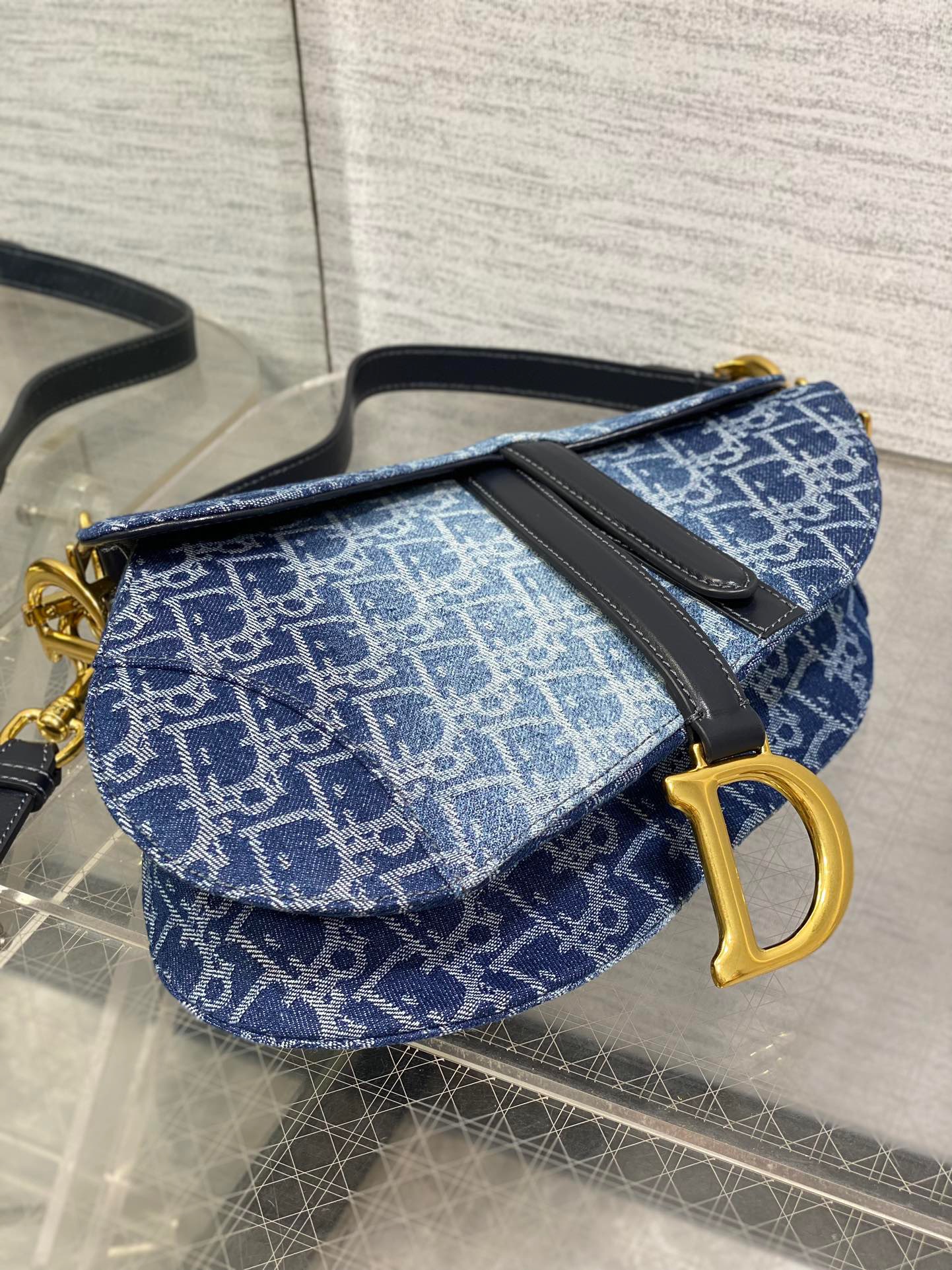 Dior Large Denim Oblique Sandle Bag