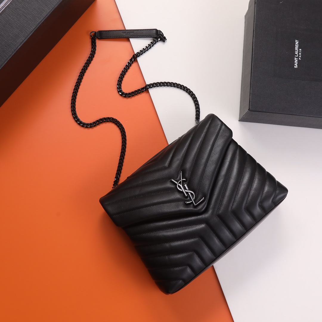Saint Laurent YSL LOULOU Medium Black Calfskin Bag