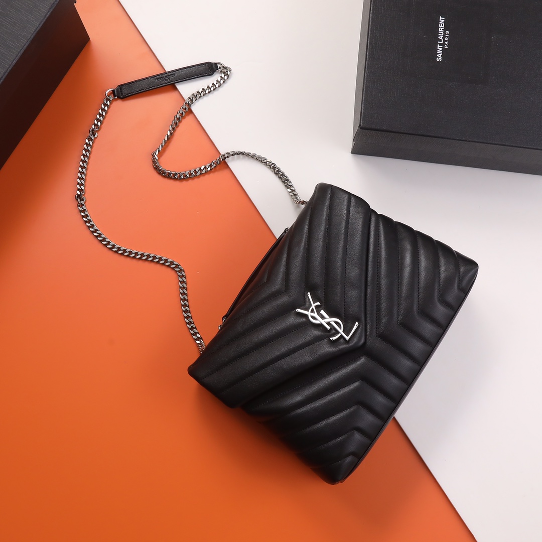 Saint Laurent YSL LOULOU Medium Black Calfskin Bag