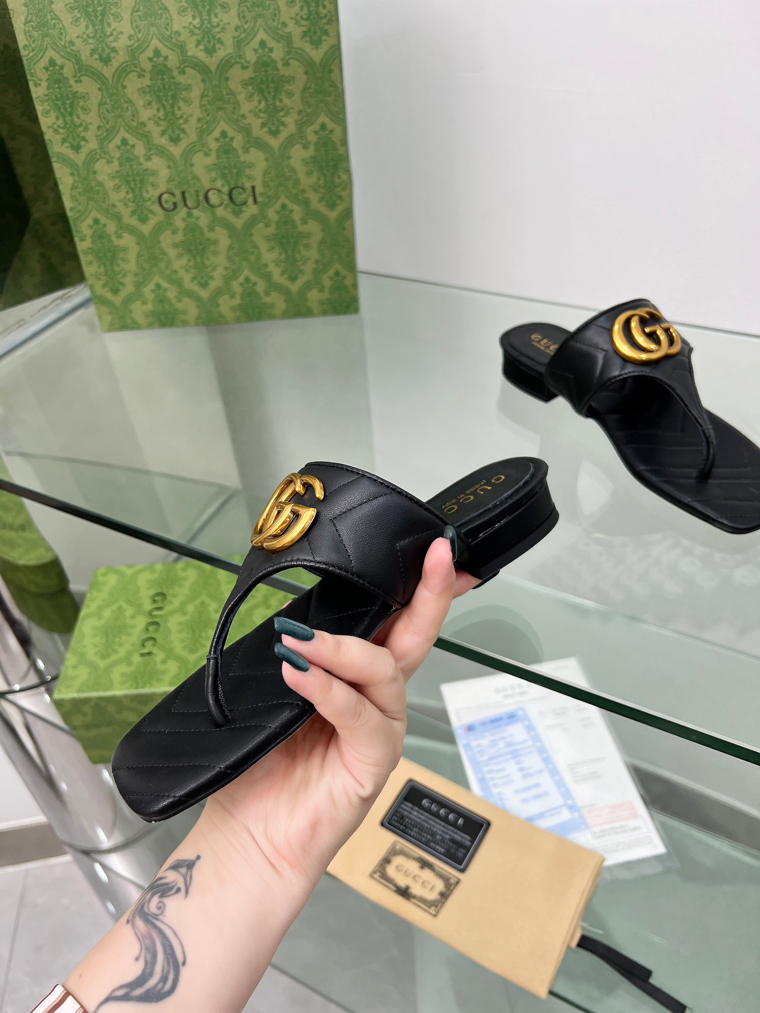 Gucci GG Marmont Sheepskin Slides