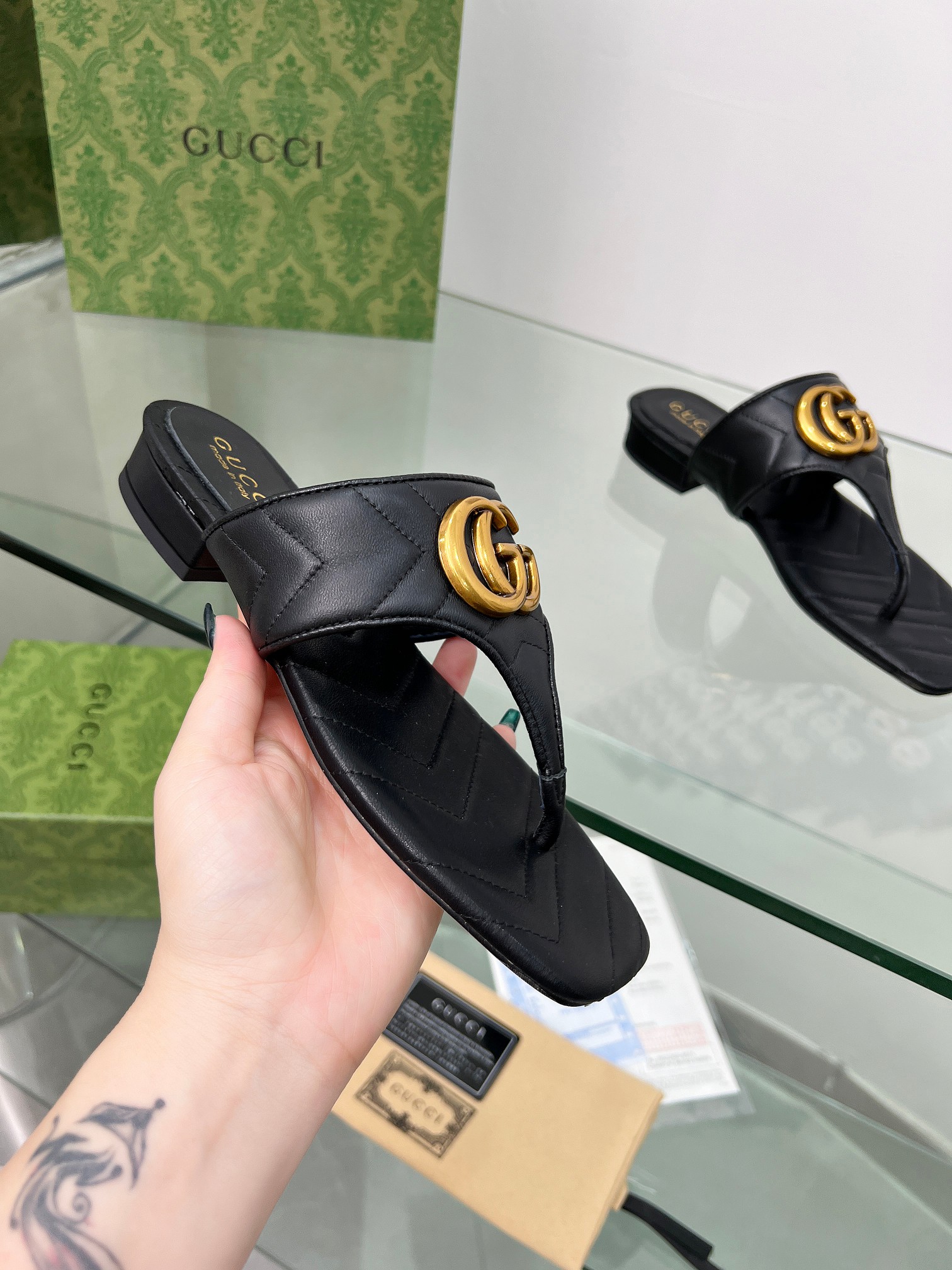 Gucci GG Marmont Sheepskin Slides