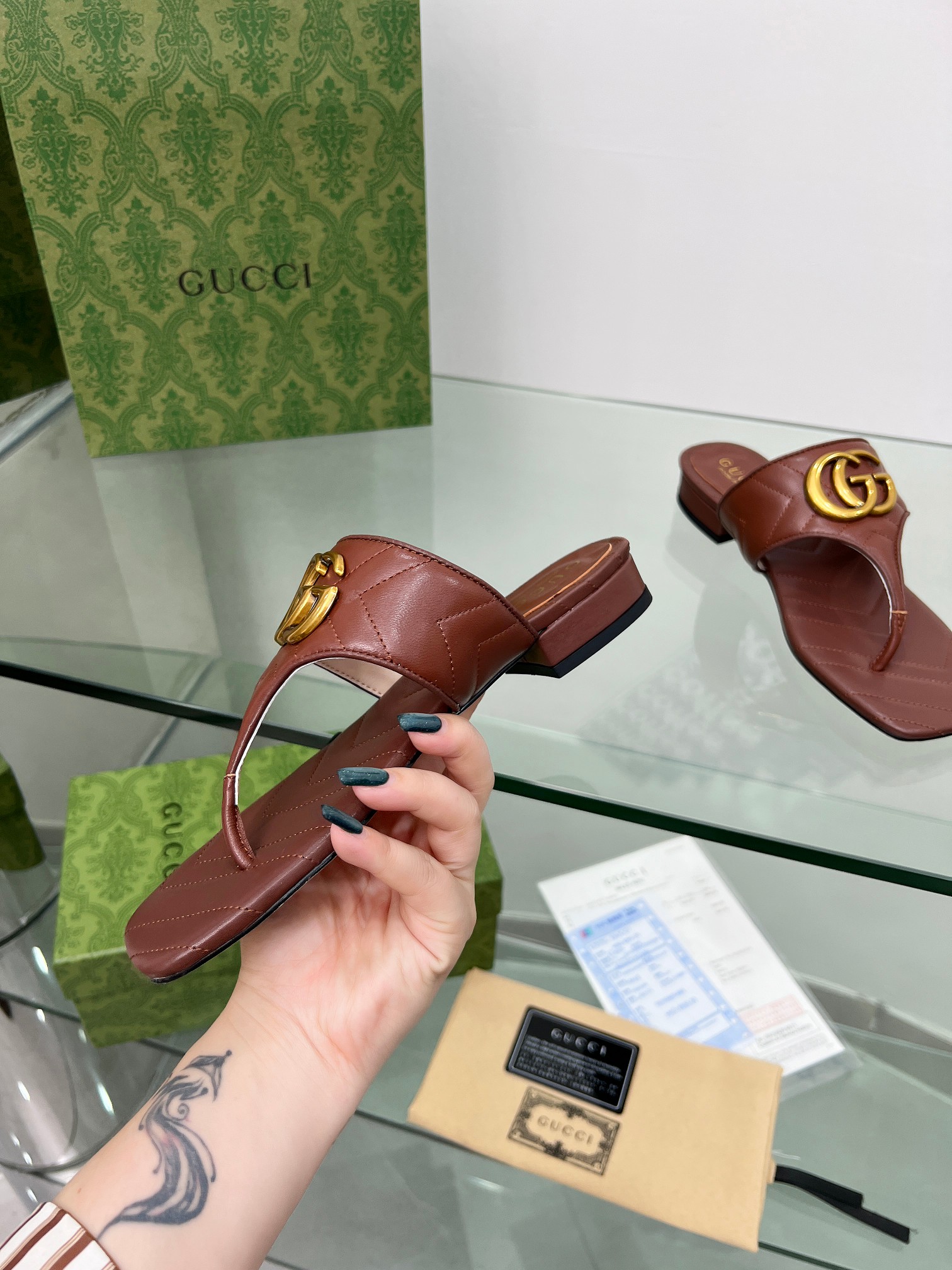 Gucci GG Marmont Sheepskin Slides