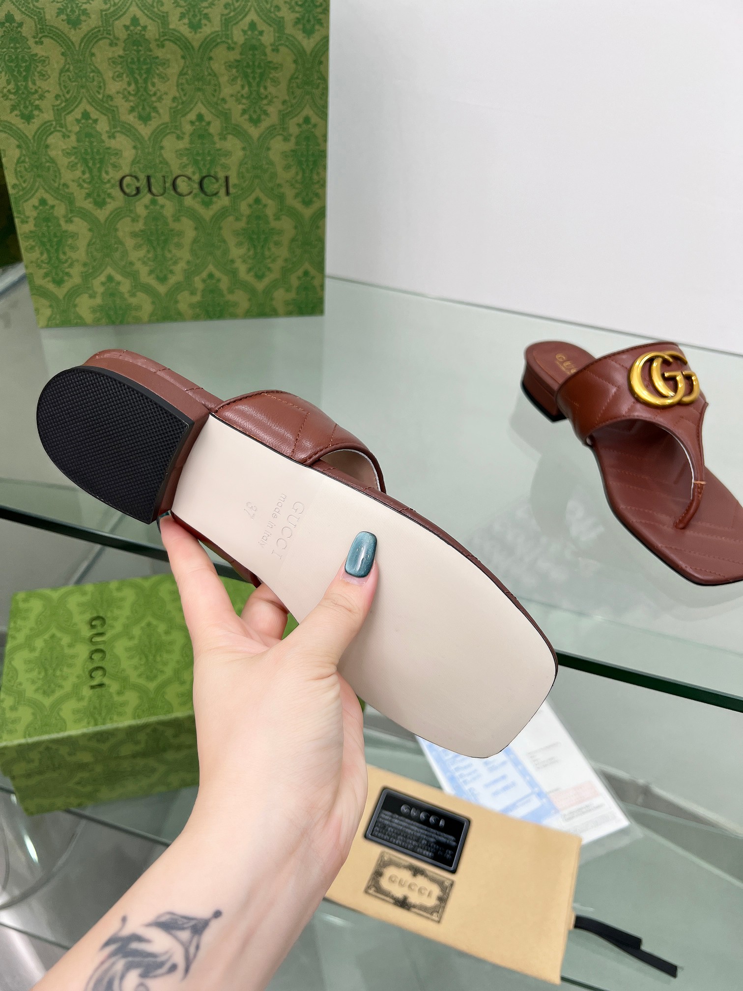 Gucci GG Marmont Sheepskin Slides