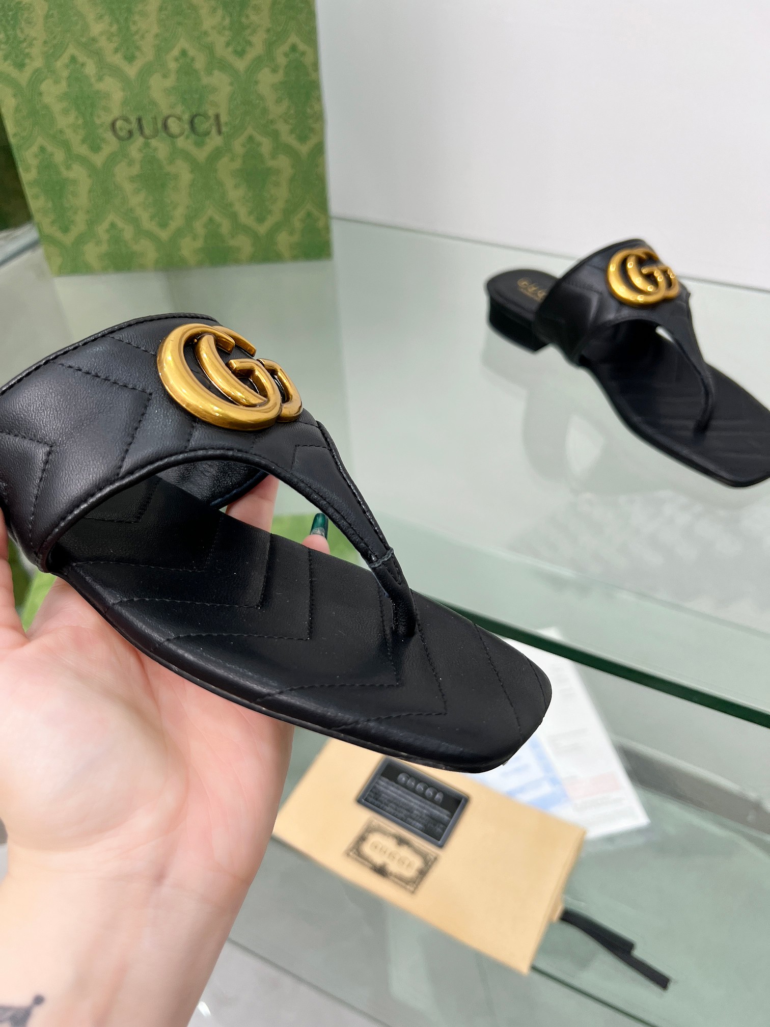 Gucci GG Marmont Sheepskin Slides