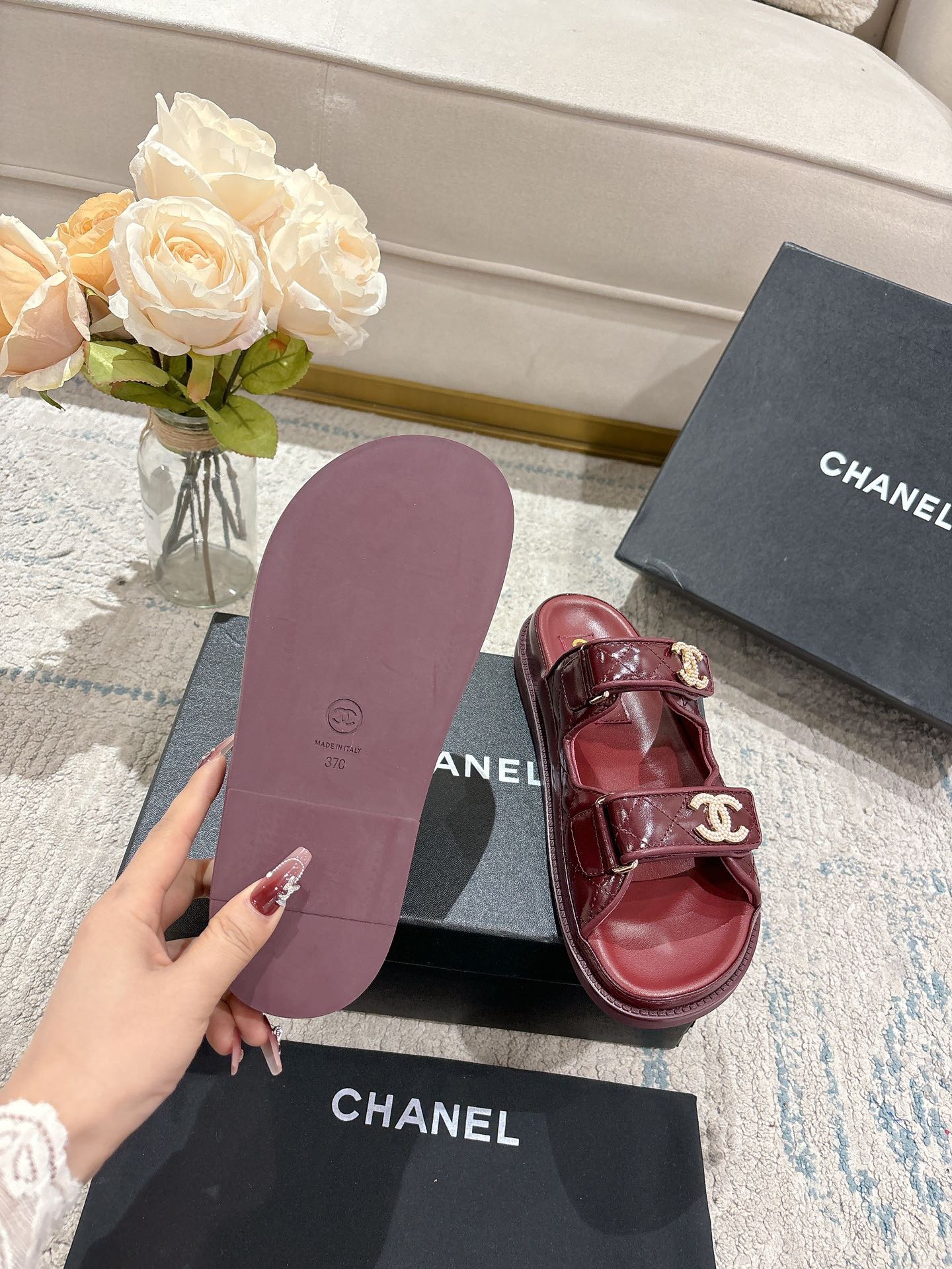 Chanel Classic Leather Beach Flip Flops