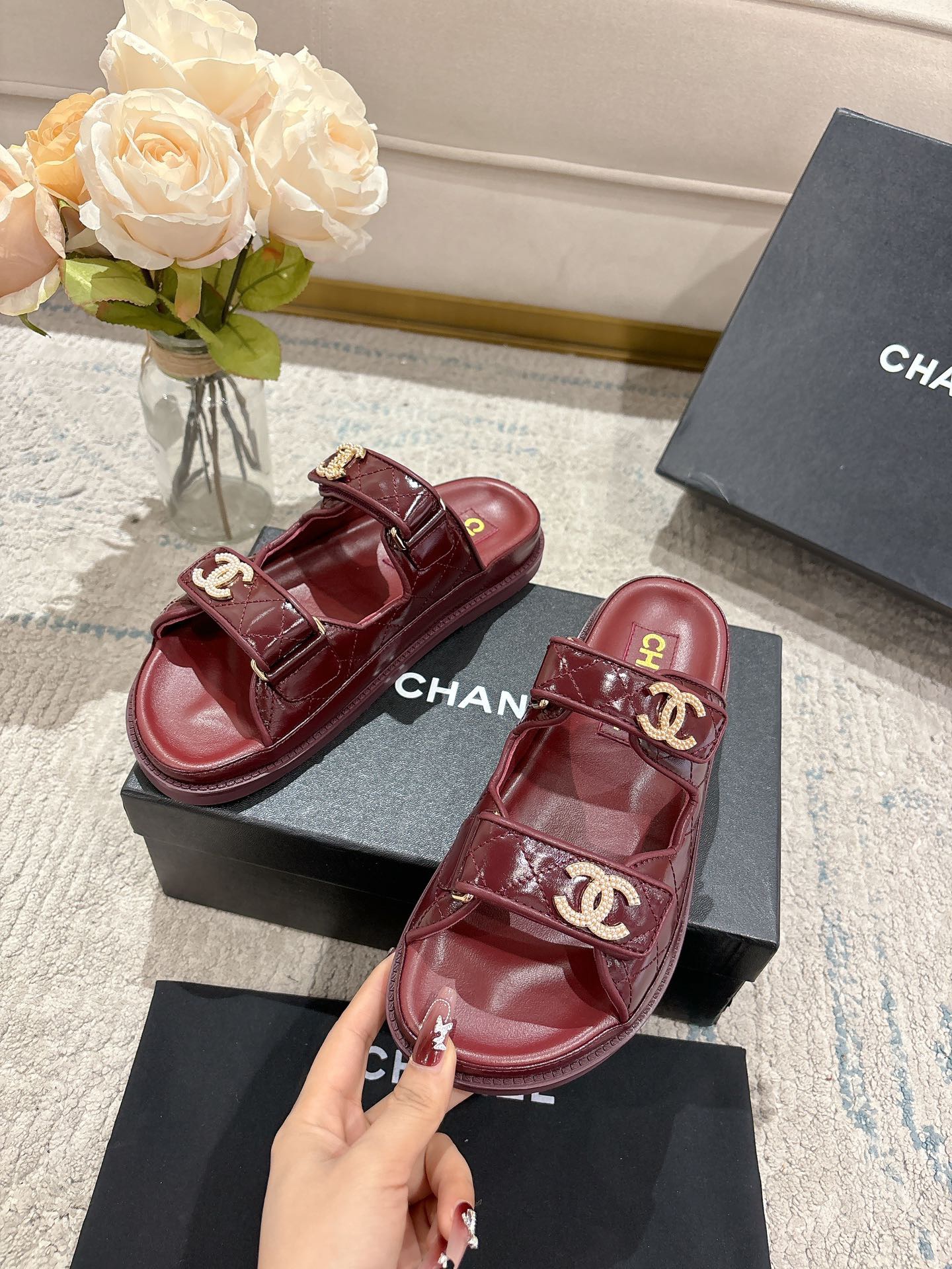 Chanel Classic Leather Beach Flip Flops