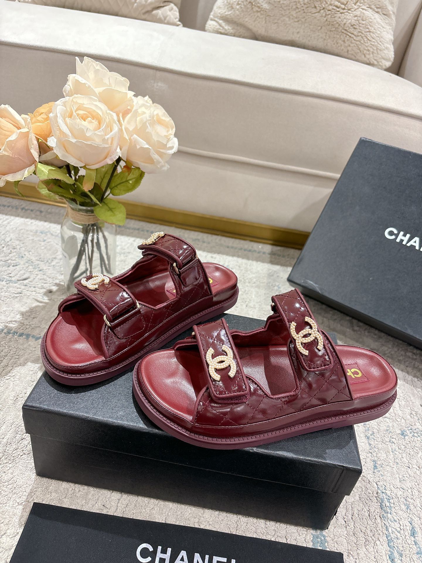 Chanel Classic Leather Beach Flip Flops