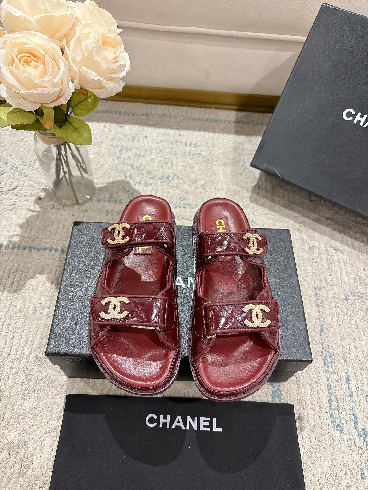 Chanel Classic Leather Beach Flip Flops