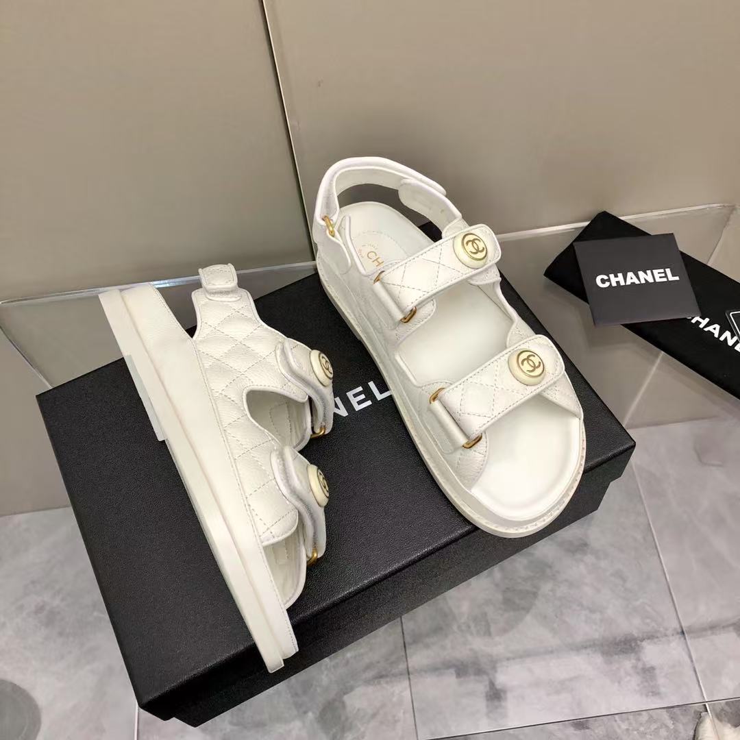 Chanel Cow Oil Leather Velcro Sandals