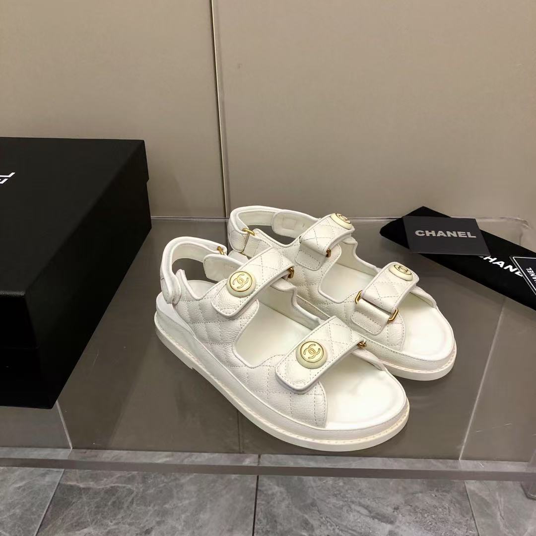 Chanel Cow Oil Leather Velcro Sandals