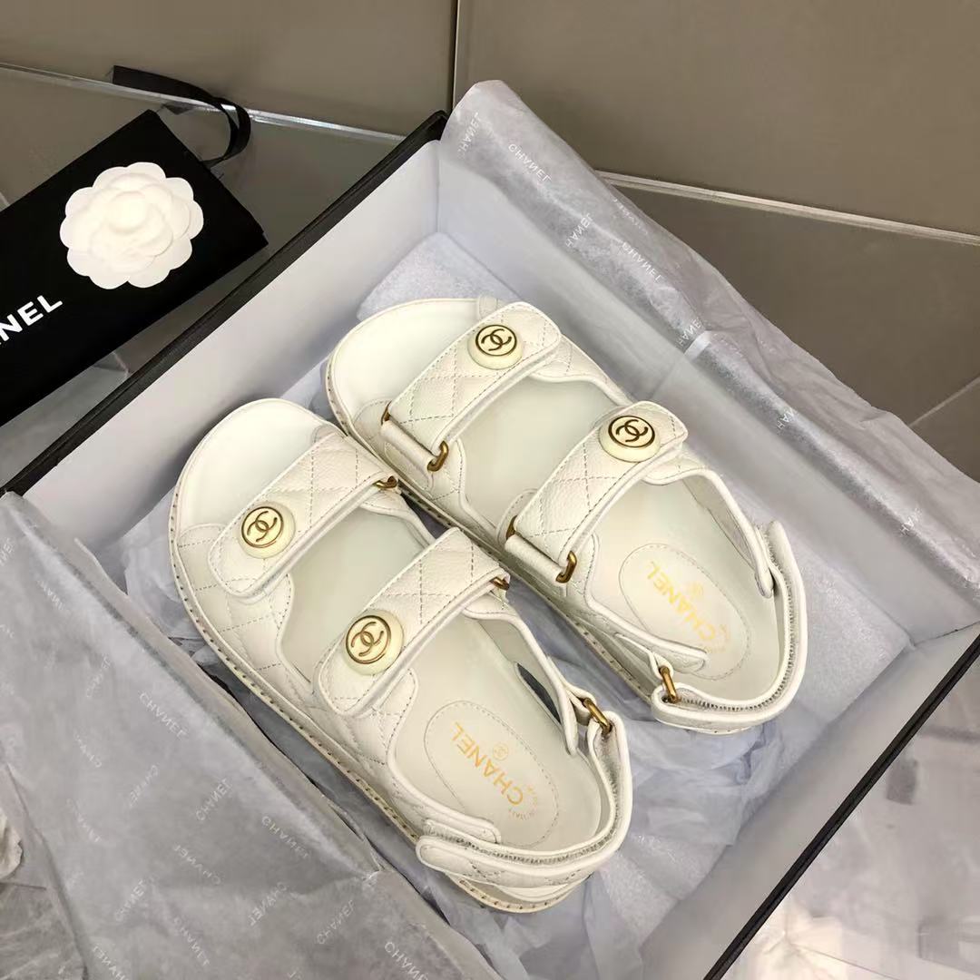 Chanel Cow Oil Leather Velcro Sandals