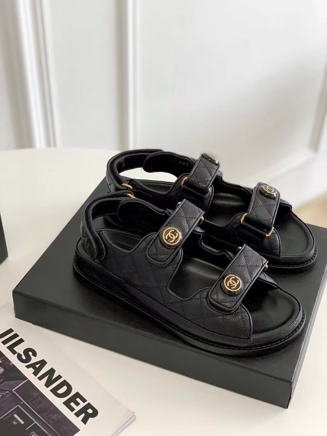Chanel Cow Oil Leather Velcro Sandals
