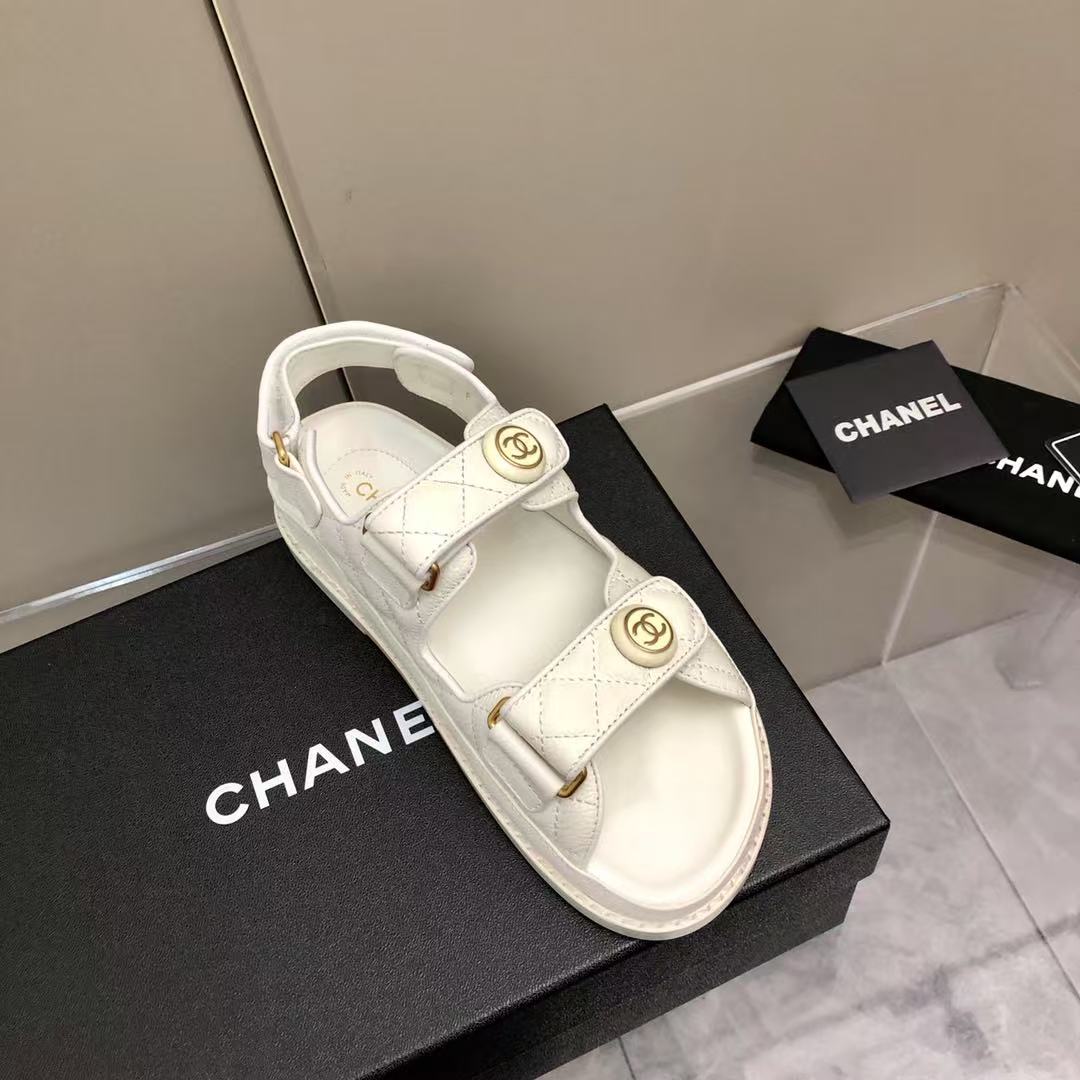 Chanel Cow Oil Leather Velcro Sandals