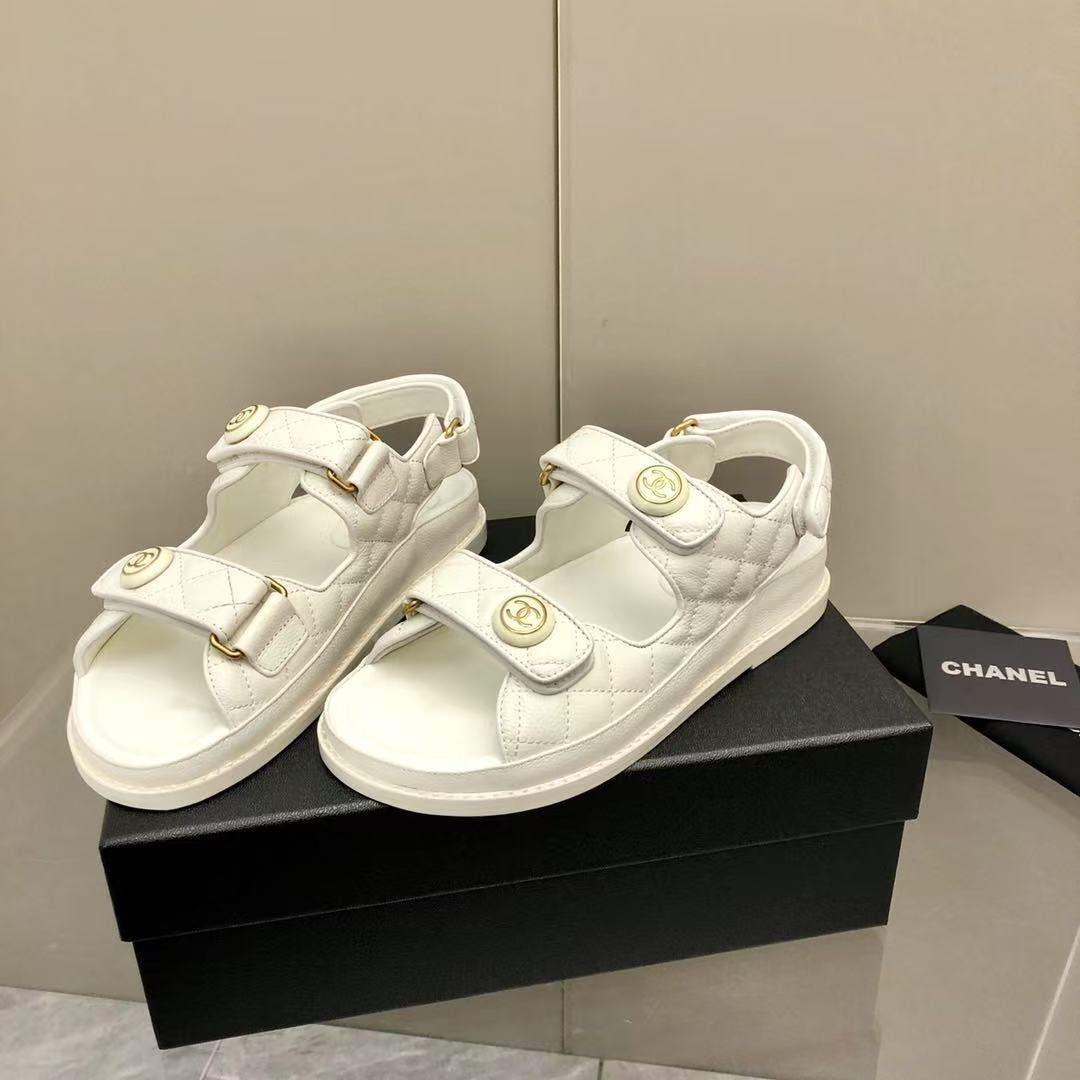 Chanel Cow Oil Leather Velcro Sandals