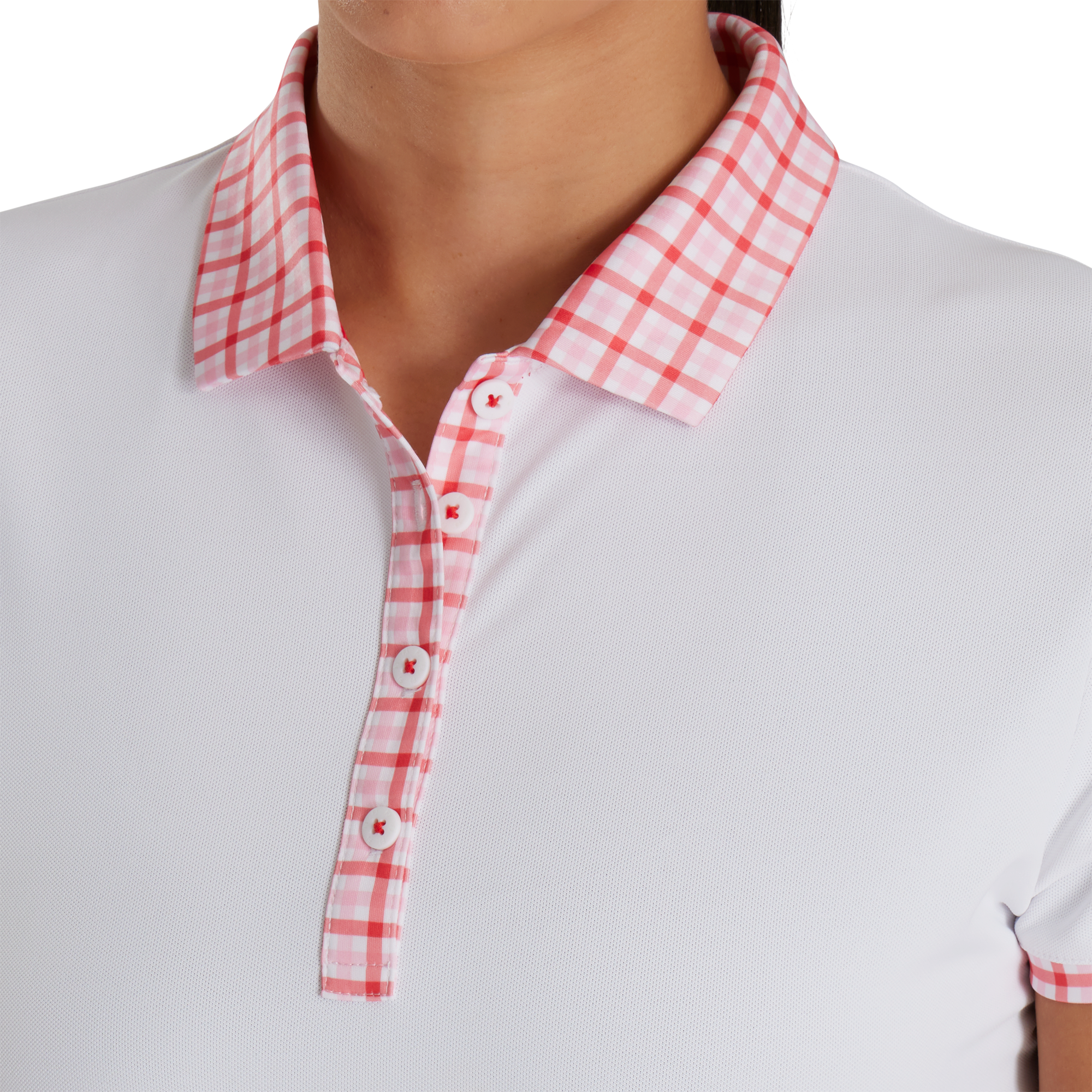 Short Sleeve Gingham Trim Women