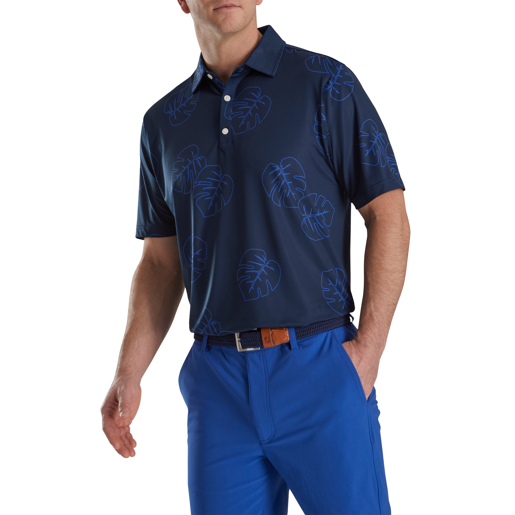 Jungle Leaf Print Lisle Self Collar-Previous Season Style