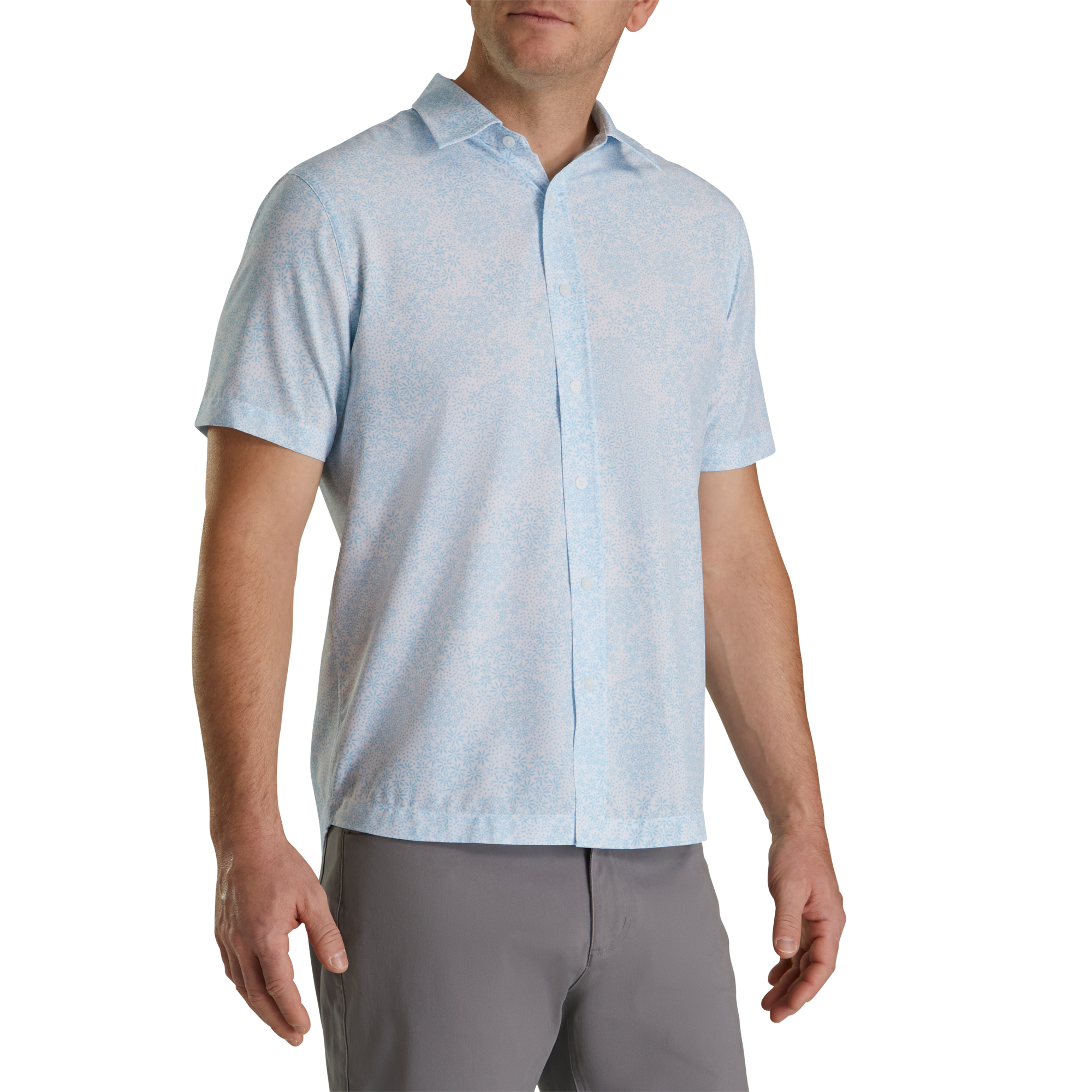 Micro-Floral Short Sleeve Performance Woven-Previous Season Style