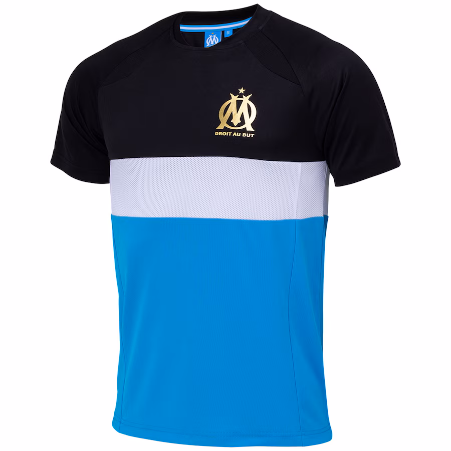 Olympique de Marseille Polyester Colour Block T-Shirt - Blue/Black - Mens