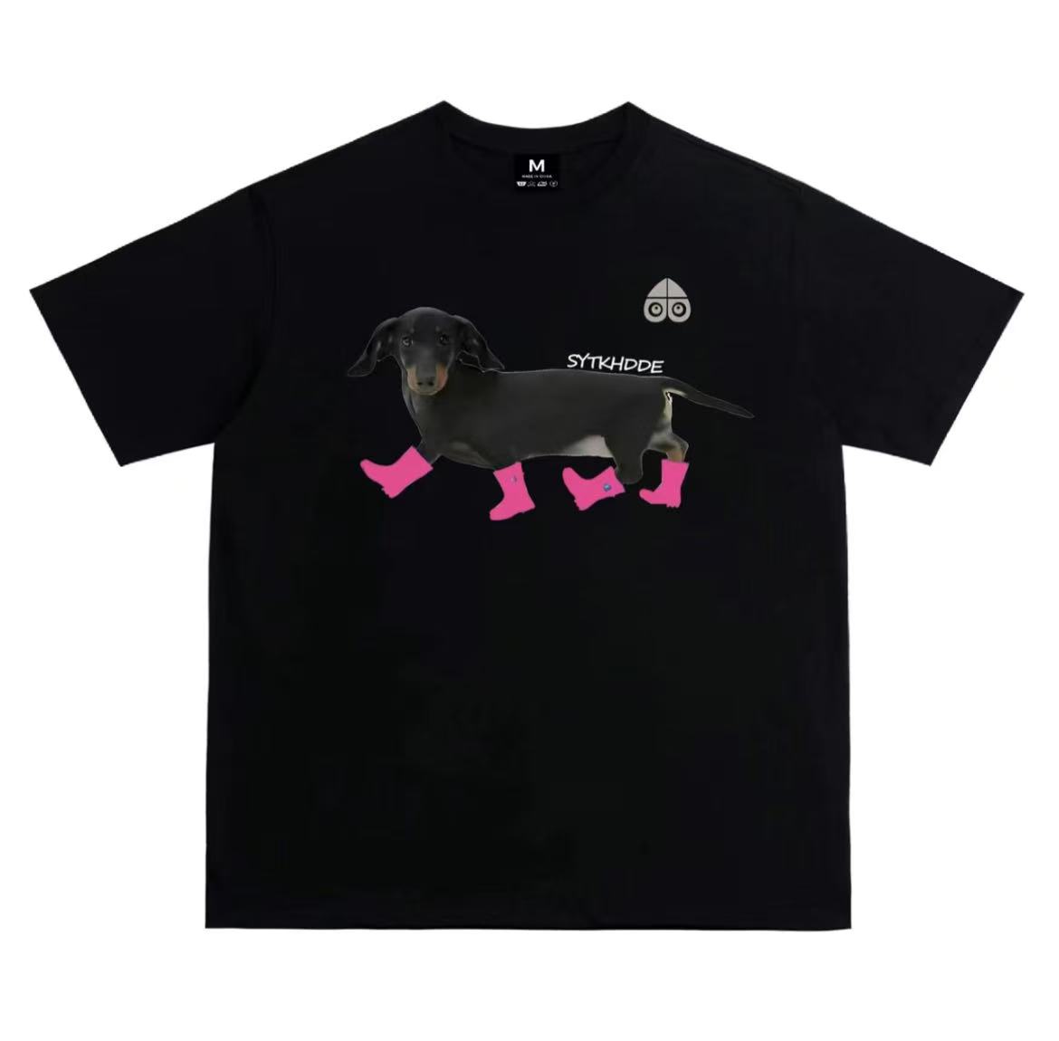 Pure cotton outdoor leisure black trendy puppy short sleeves