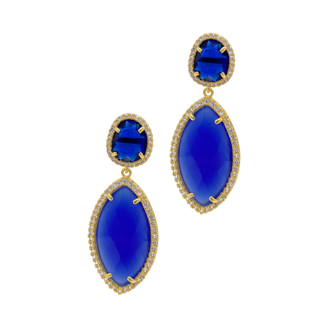 Tarnish Resistant Blue Drop Marquis Halo Earrings