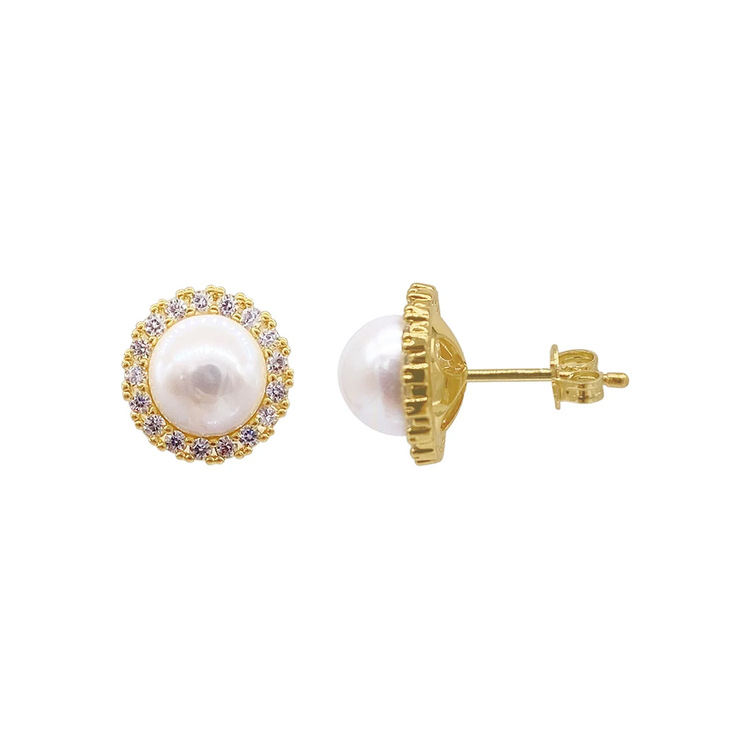Halo Freshwater Pearl Crystal Studs