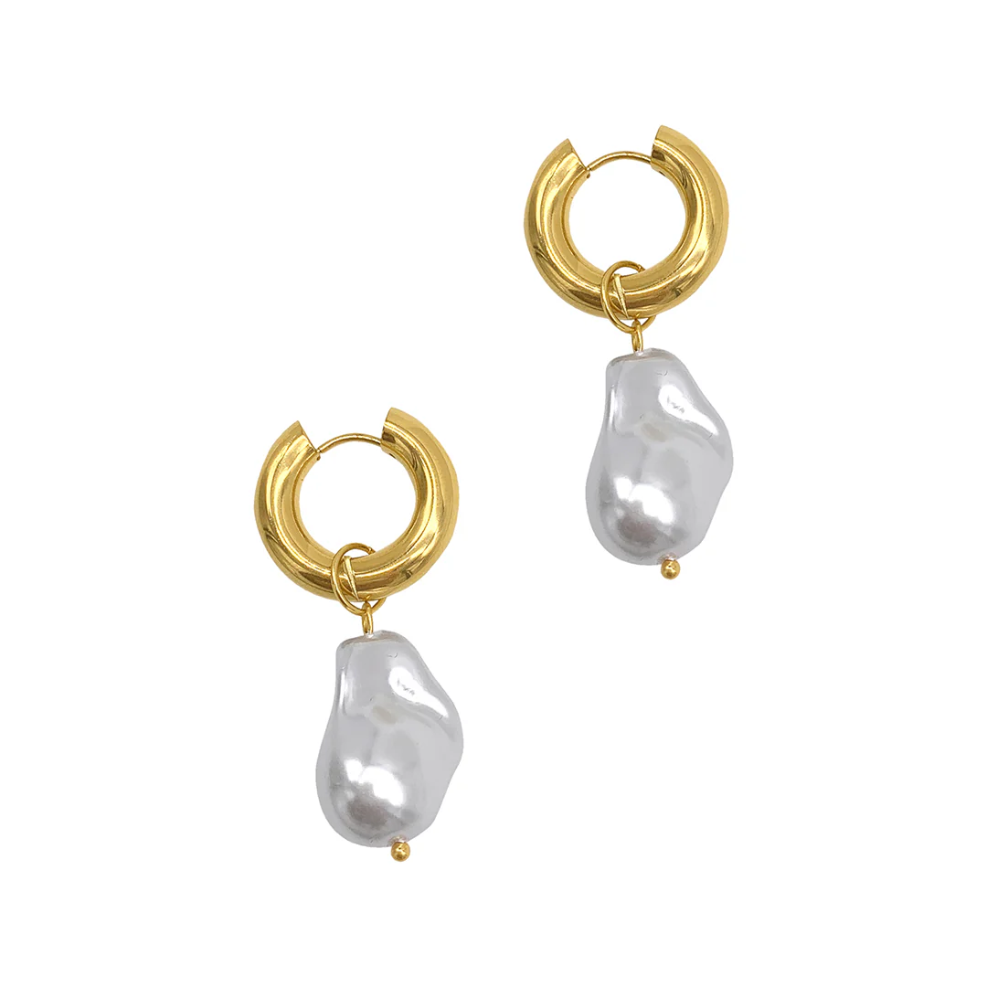 Tarnish Resistant Shell Pearl Chubby Hoop Earrings