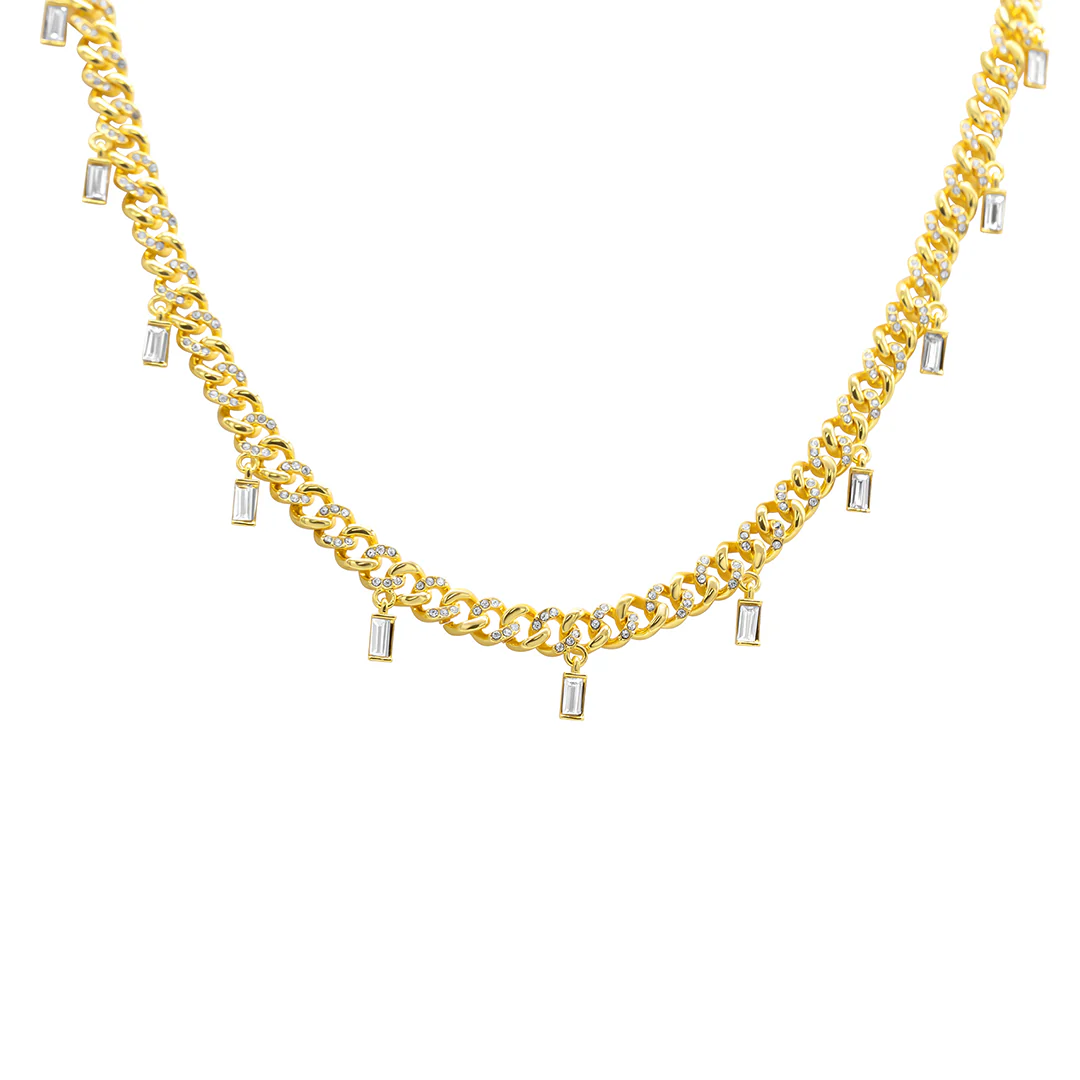 Curb Chain Baguette Dangle Adjustable Choker Necklace