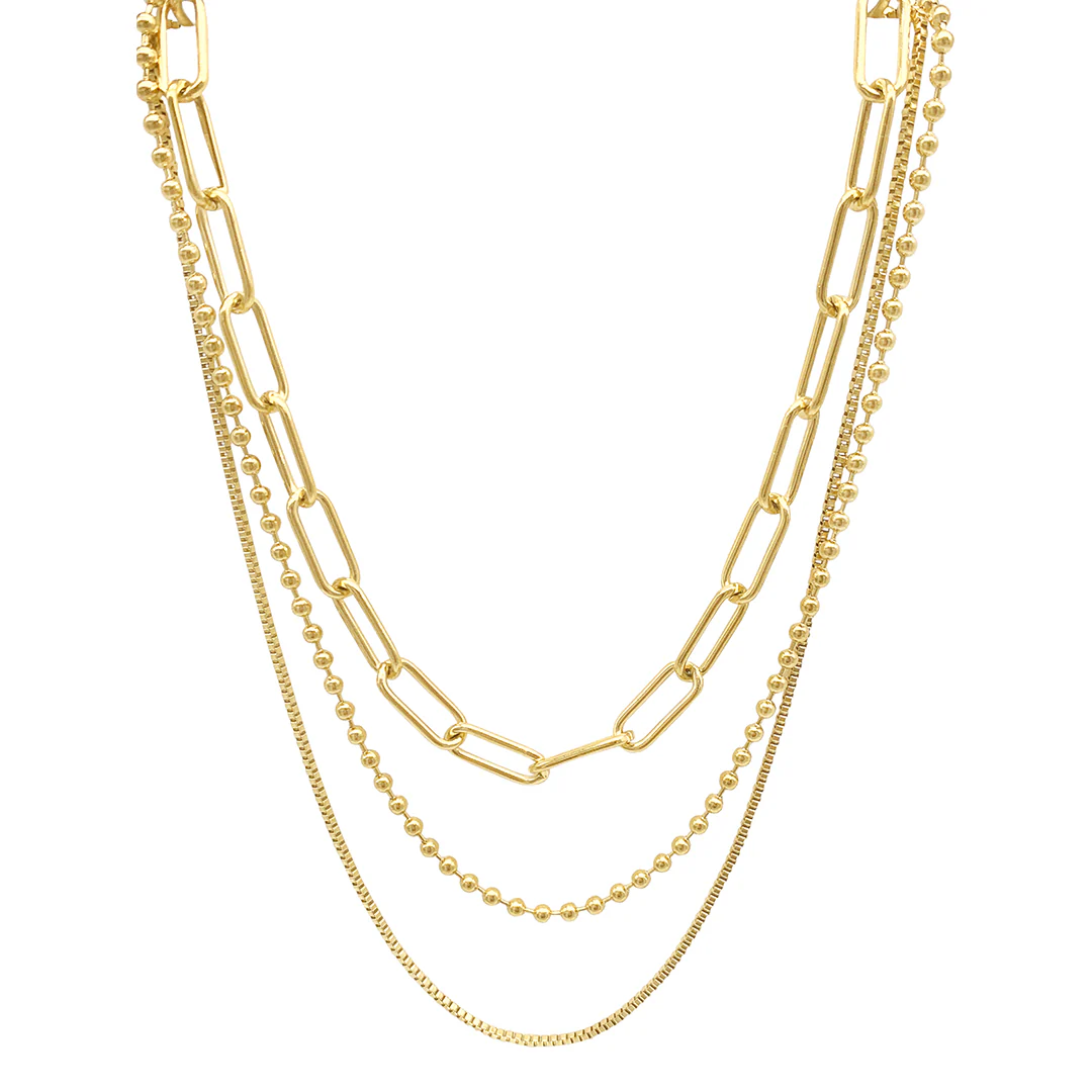Box Chain, Ball Chain, and Oversized Paper Clip Chain Necklace Set