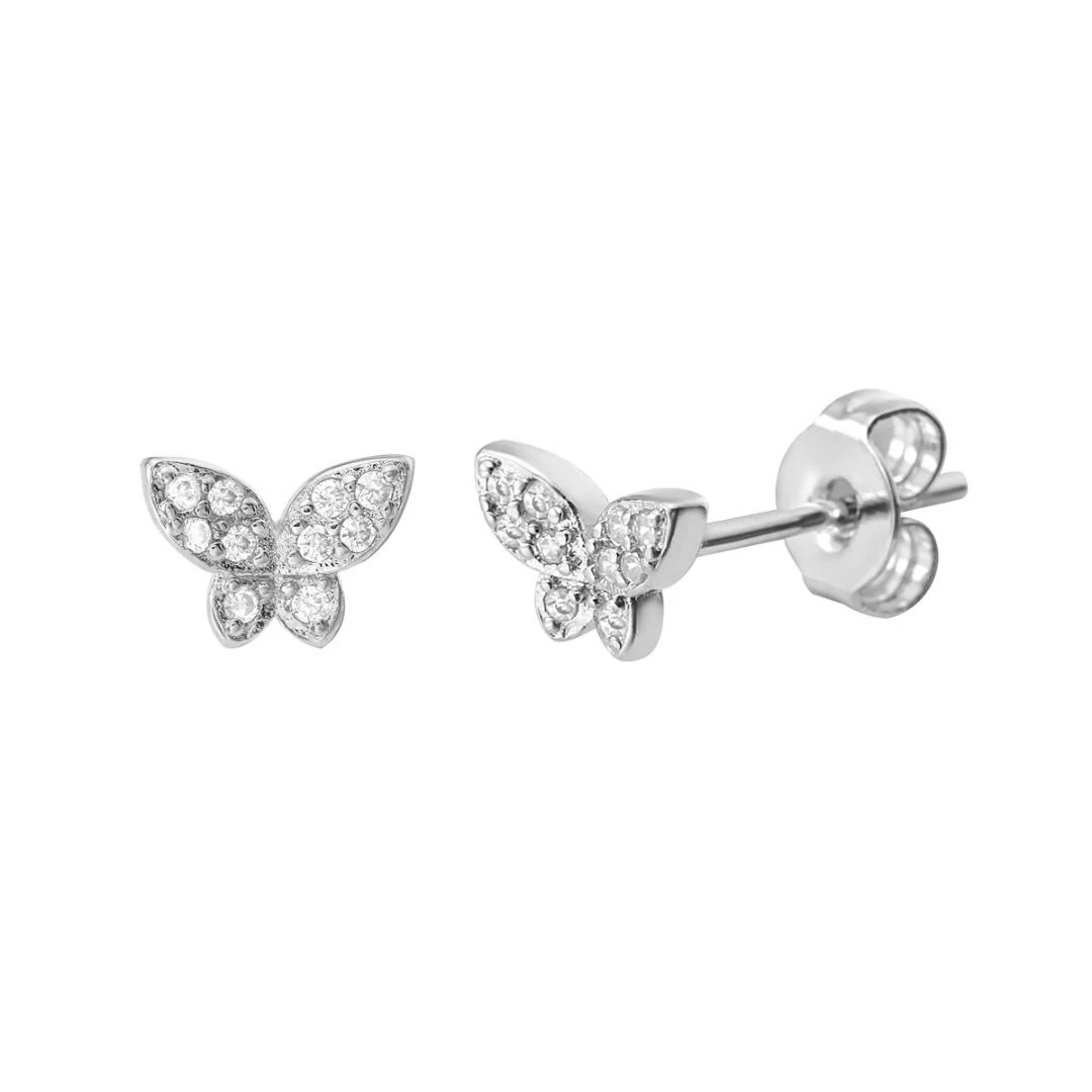 Rhodium Plated Butterfly Stud Earrings